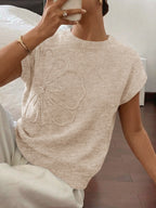Saodimallsu Womens Short Sleeve Trendy Floral Pullover Sweaters