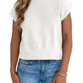 Saodimallsu Womens Crew Neck Cap Sleeve Sweater
