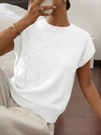 Saodimallsu Womens Short Sleeve Trendy Floral Pullover Sweaters