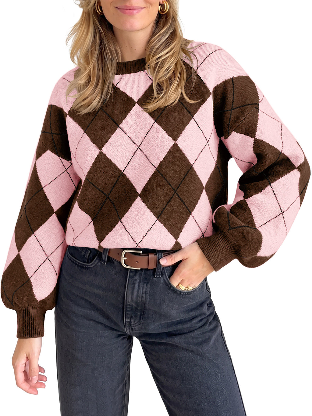 Saodimallsu Women Checkered Argyle Sweater