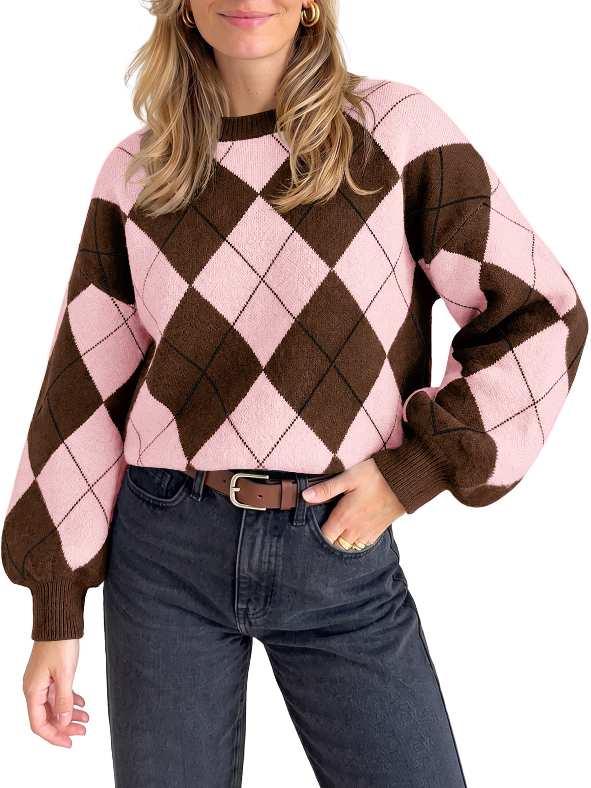 Saodimallsu Women Checkered Argyle Sweater