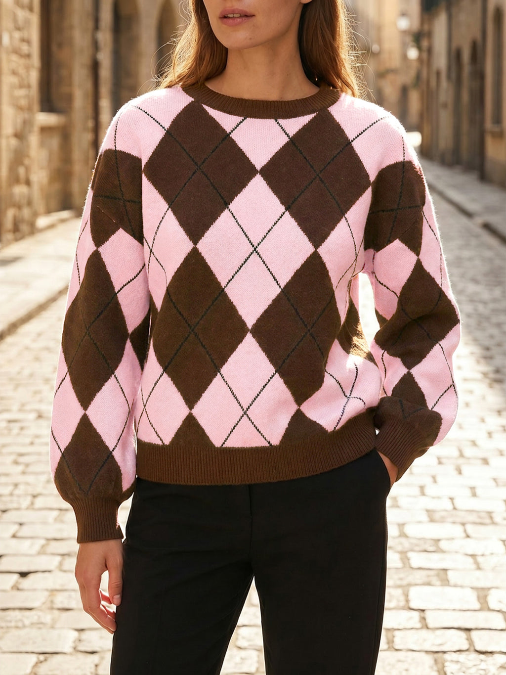 Saodimallsu Women Checkered Argyle Sweater