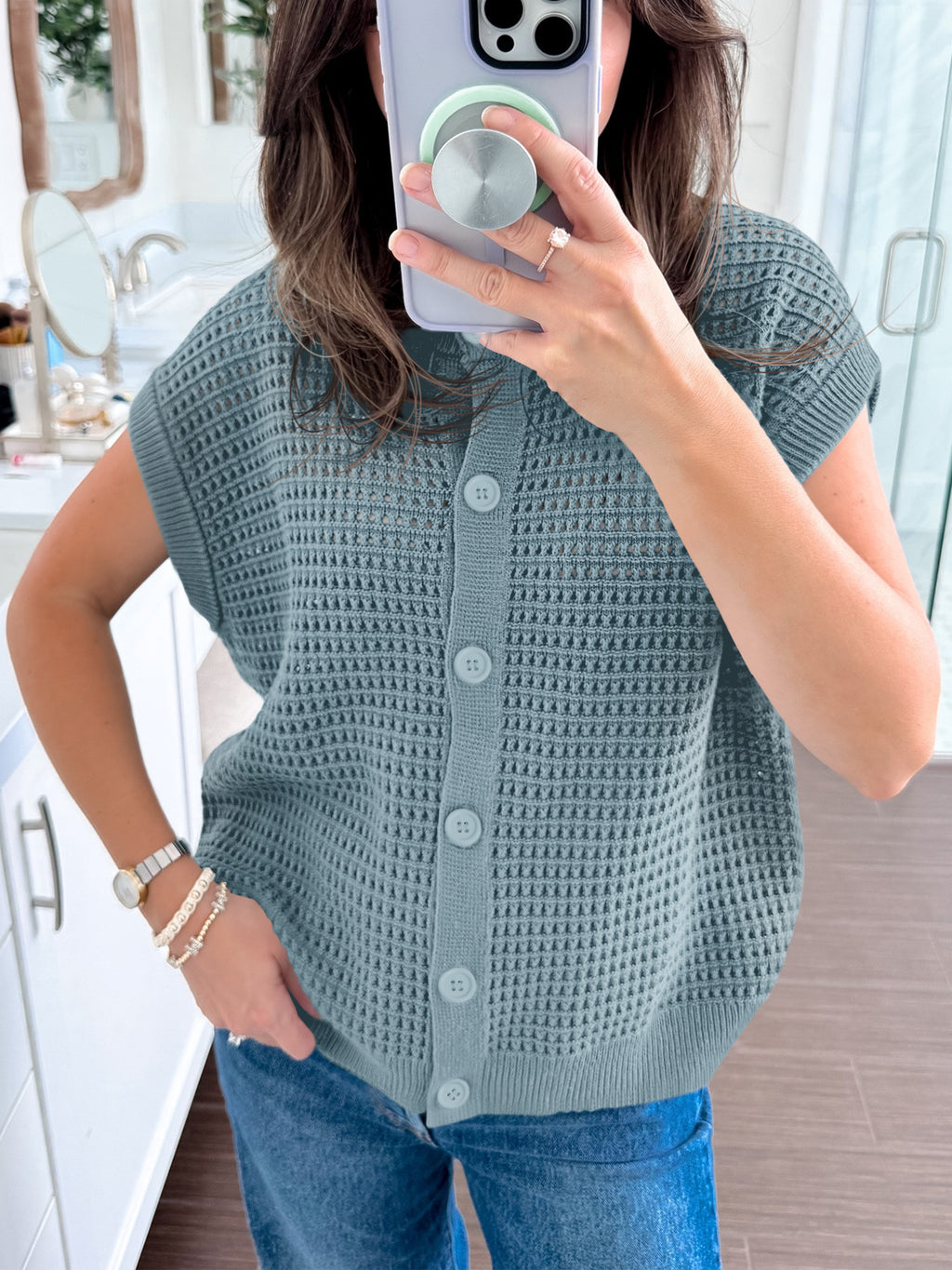 Saodimallsu Womens Short Cap Sleeve Sweater Vest