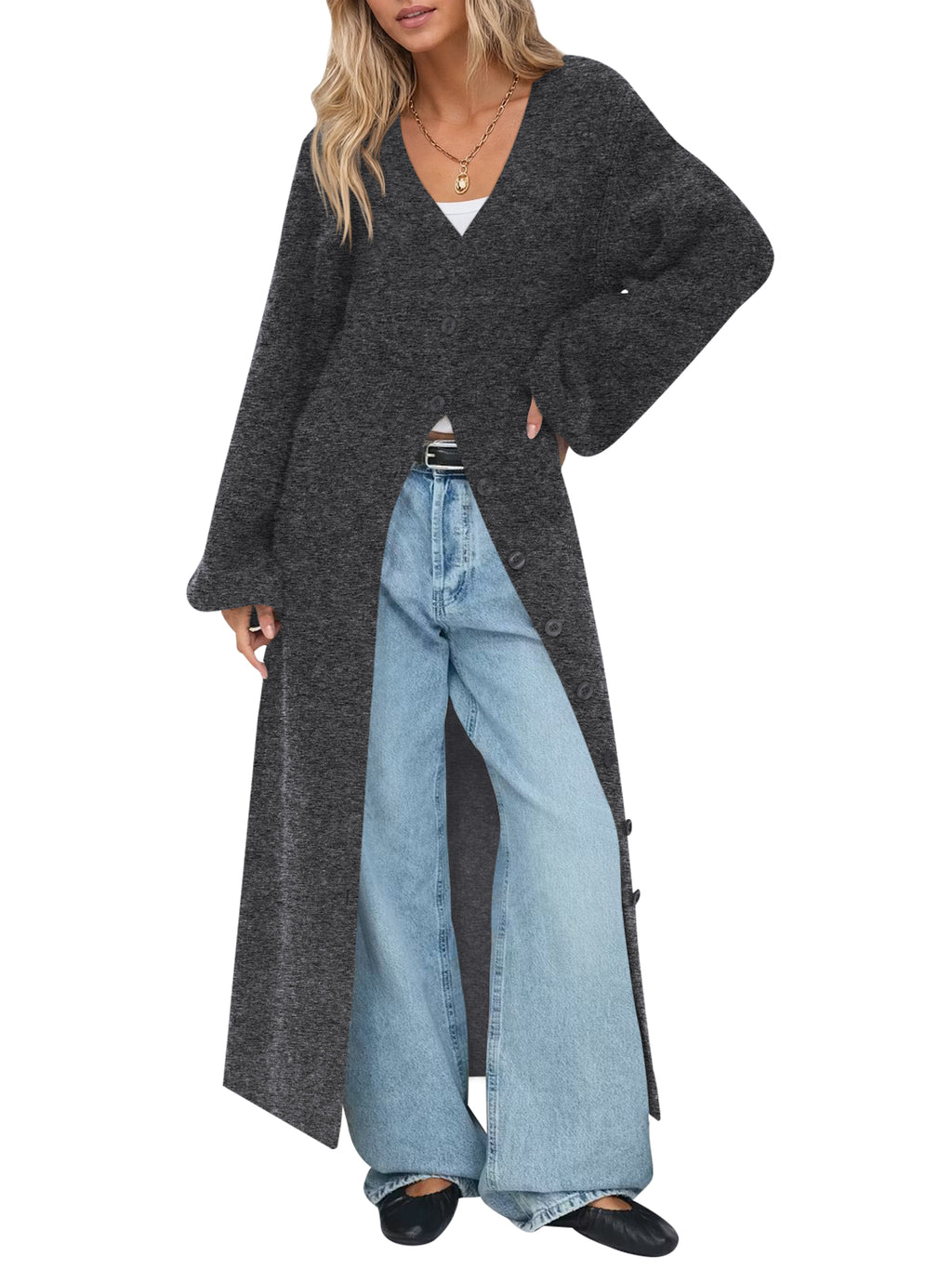 Saodimallsu Womens Oversized Long Button Up Cardigan