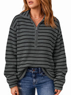 Saodimallsu Womens Striped Half Zip Sweater