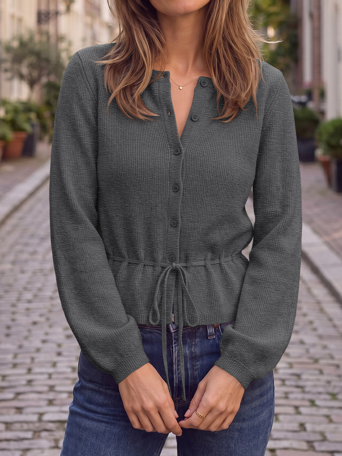 Saodimallsu Women Cropped Button Up Cardigan