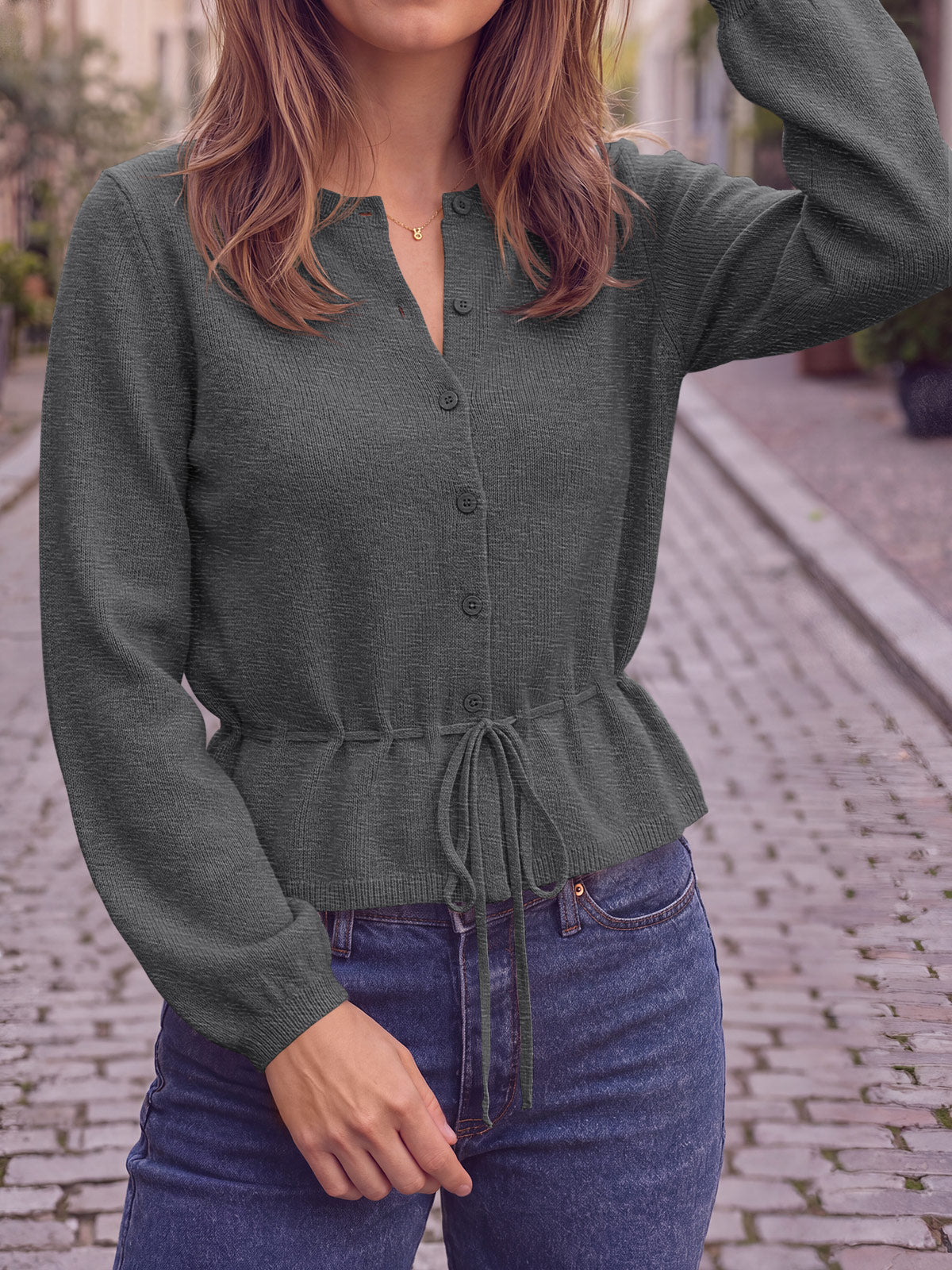 Saodimallsu Women Cropped Button Up Cardigan