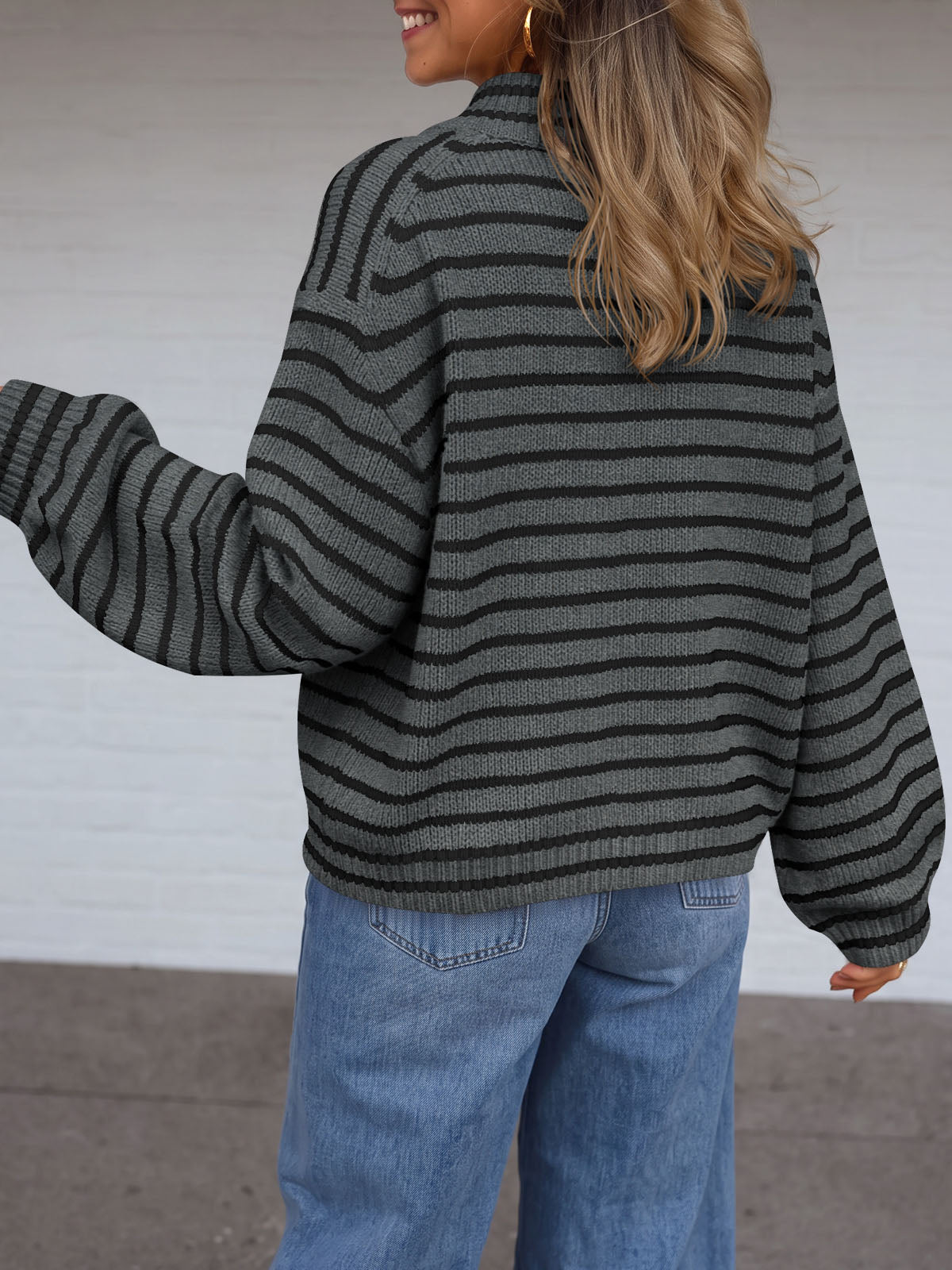 Saodimallsu Womens Striped Half Zip Sweater
