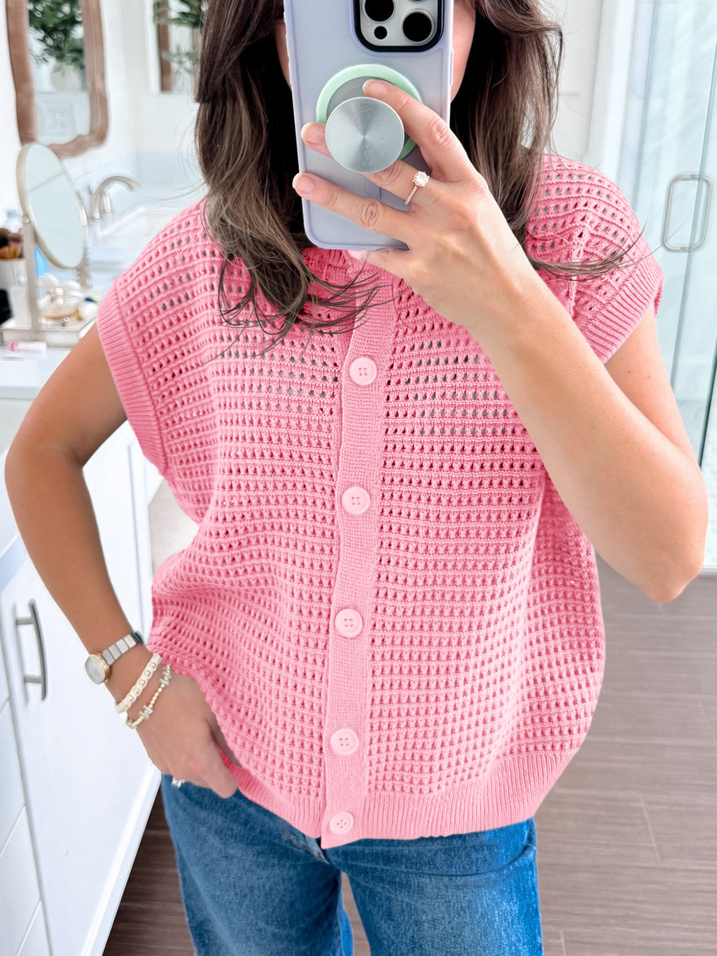 Saodimallsu Womens Short Cap Sleeve Sweater Vest