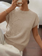 Saodimallsu Womens Short Sleeve Trendy Floral Pullover Sweaters
