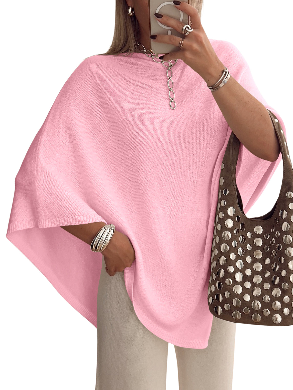 Saodimallsu Women Poncho Boat Neck Knit Sweater