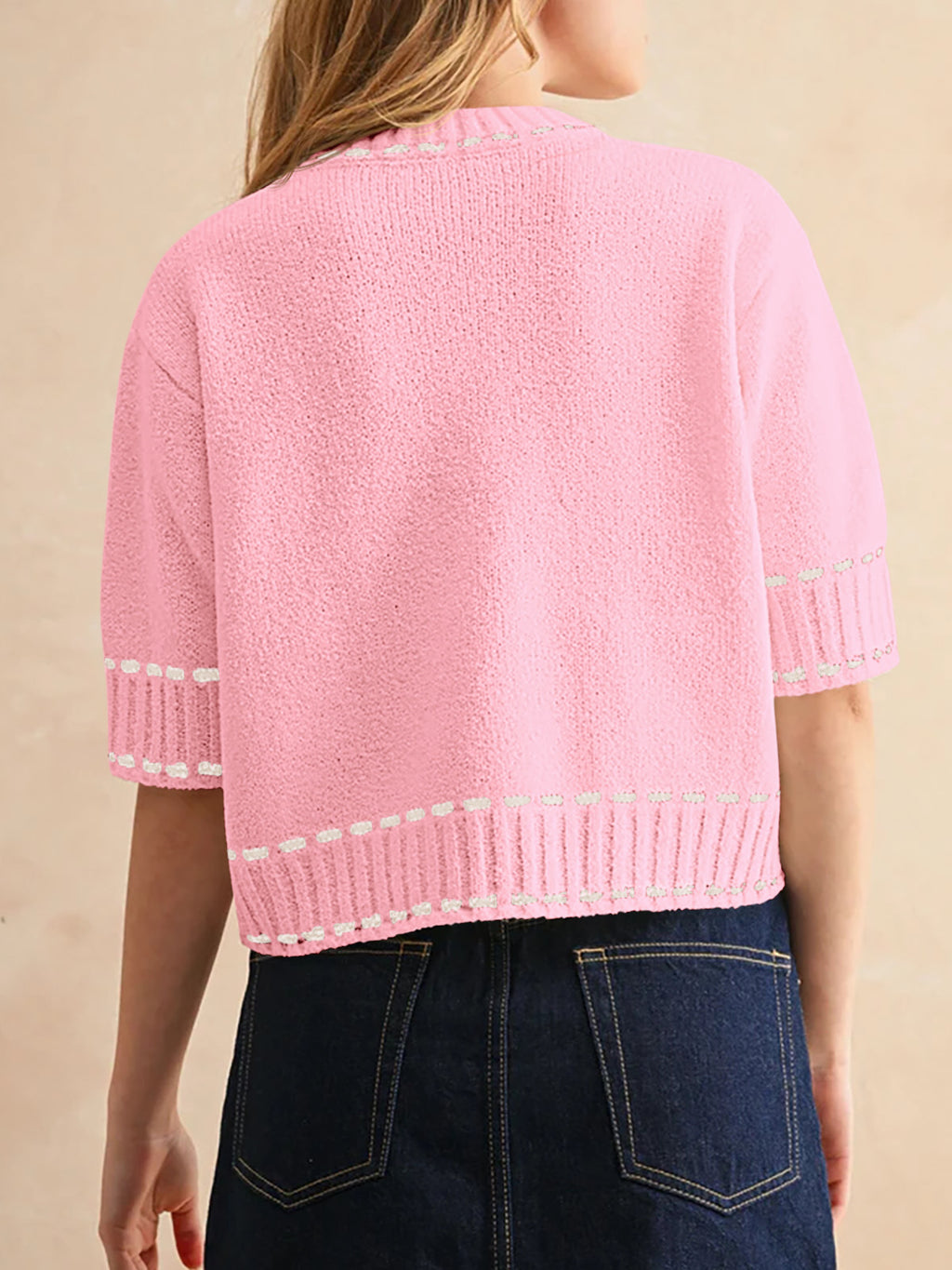 Saodimallsu Womens Cropped Crew Neck Knit Sweater