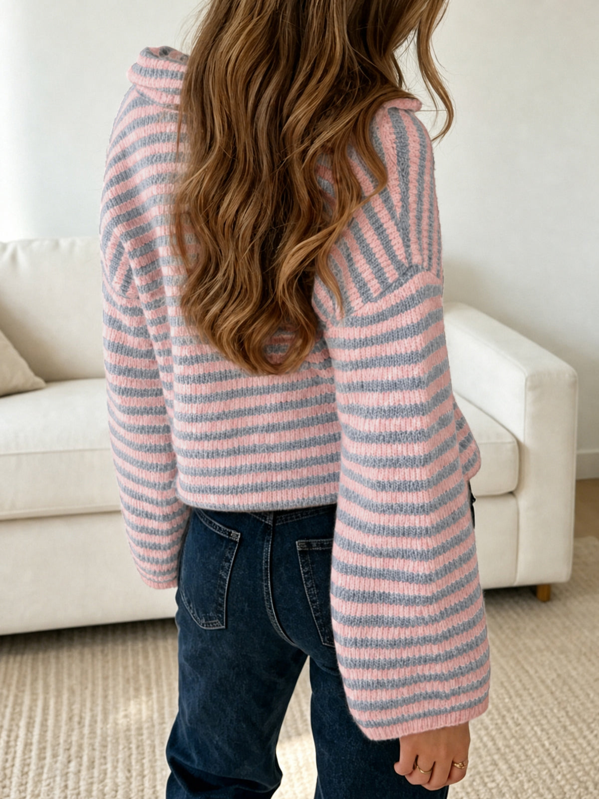 Saodimallsu Womens Striped Zip Knit Cardigan