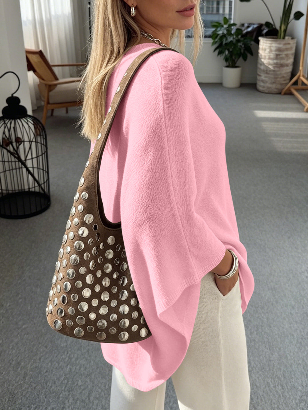 Saodimallsu Women Poncho Boat Neck Knit Sweater