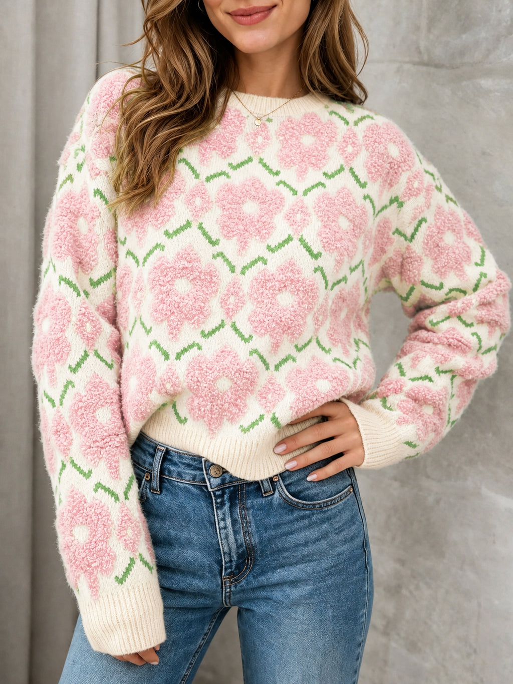 Saodimallsu Women Floral Knit Sweaters