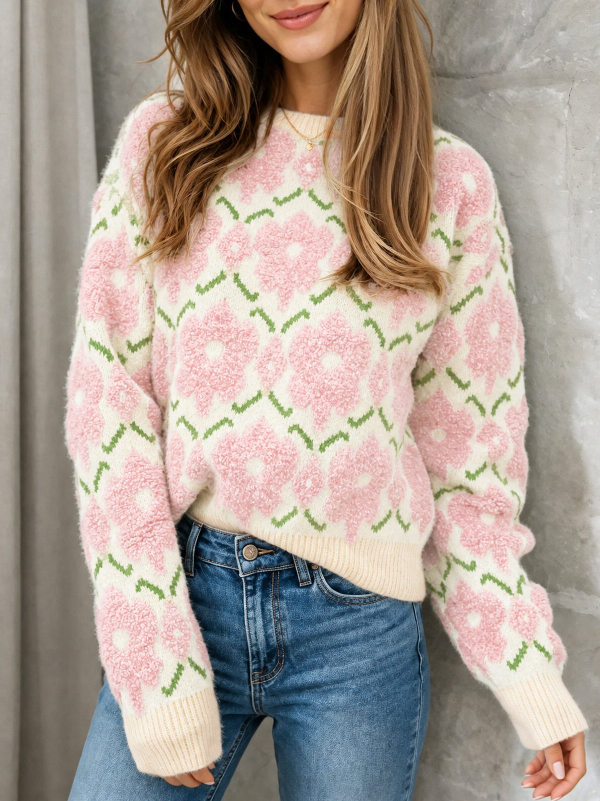 Saodimallsu Women Floral Knit Sweaters