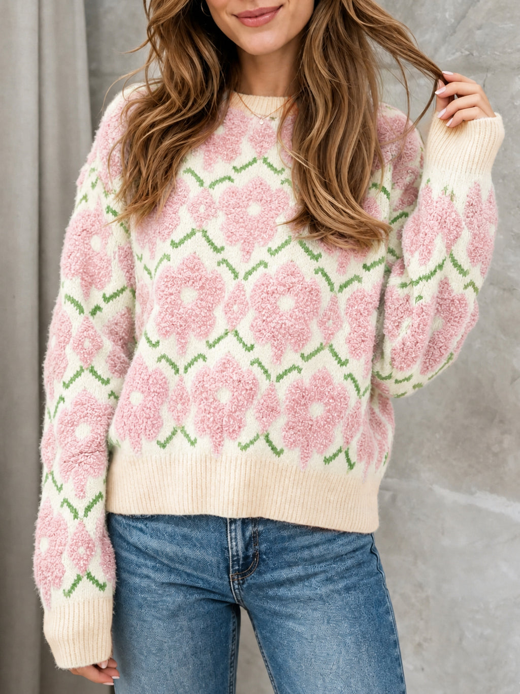 Saodimallsu Women Floral Knit Sweaters