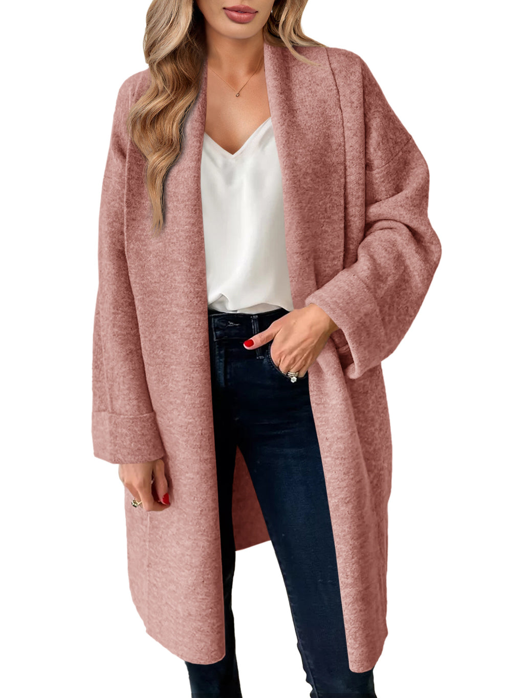 Saodimallsu Pink Womens Long Cardigan