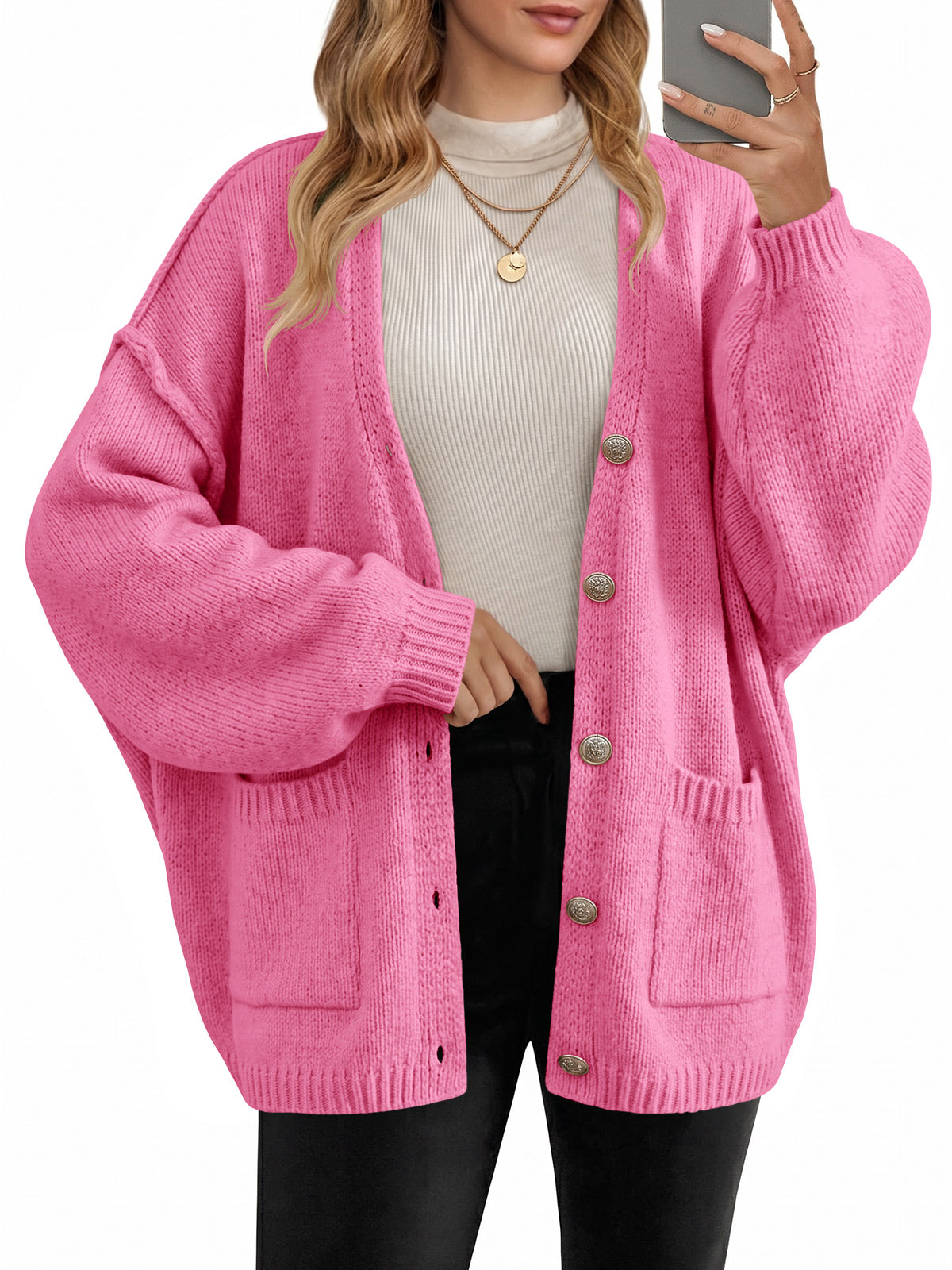 Saodimallsu Womens V Neck Loose Button Cardigan