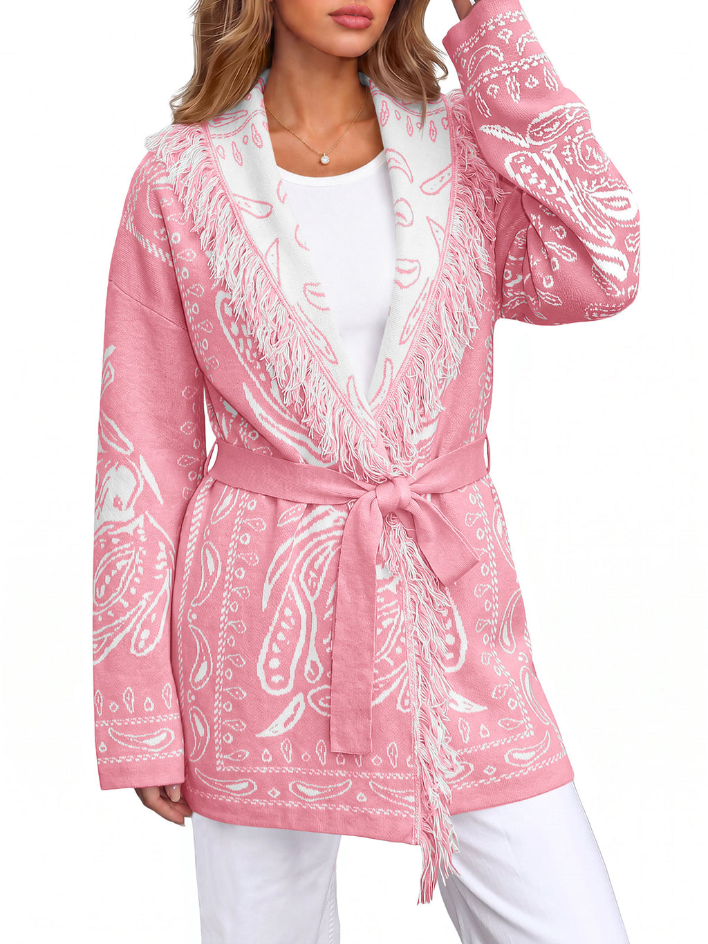 Saodimallsu Womens Tassel Knit Cardigan