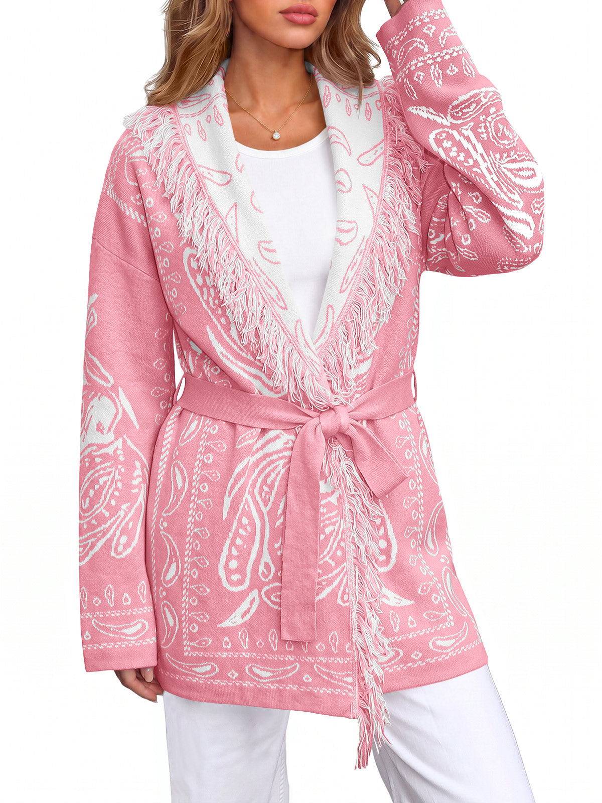 Saodimallsu Womens Tassel Knit Cardigan
