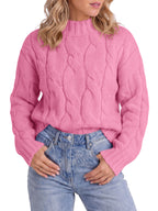Saodimallsu Womens Mock Neck Cable Knit Sweater