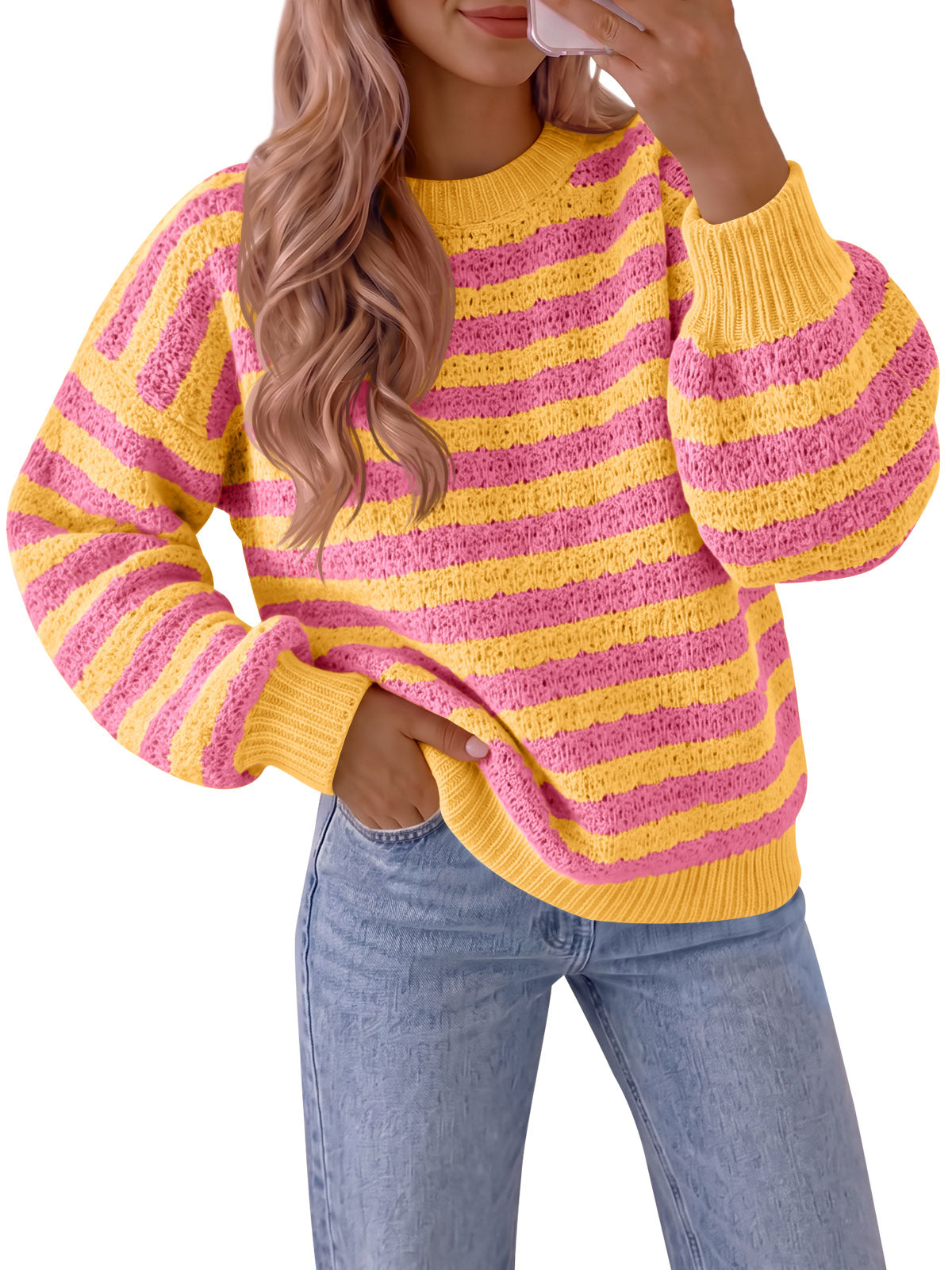 Saodimallsu Womens Striped Color Block Sweater