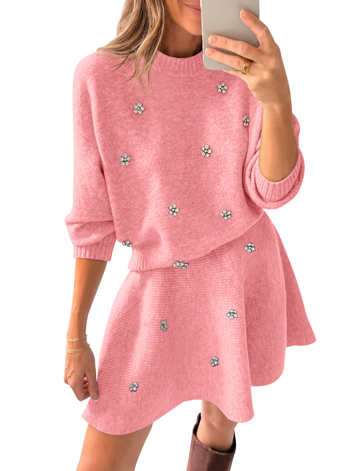 Saodimallsu Women 2 Piece Sweater Skirt Set