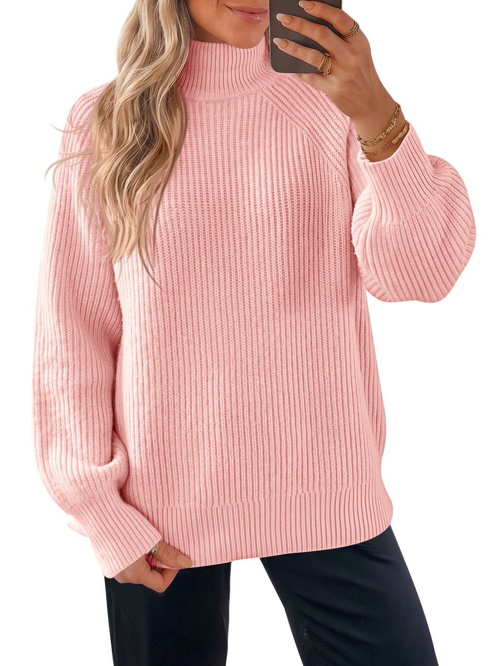 Saodimallsu Womens High Neck Oversized Knit Sweater