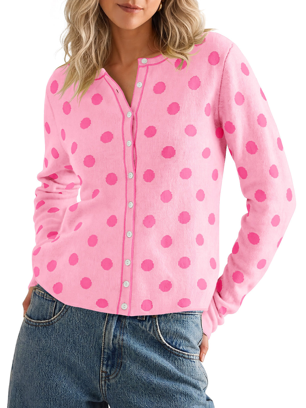Saodimallsu Womens Polka Dot Button Up Cardigan