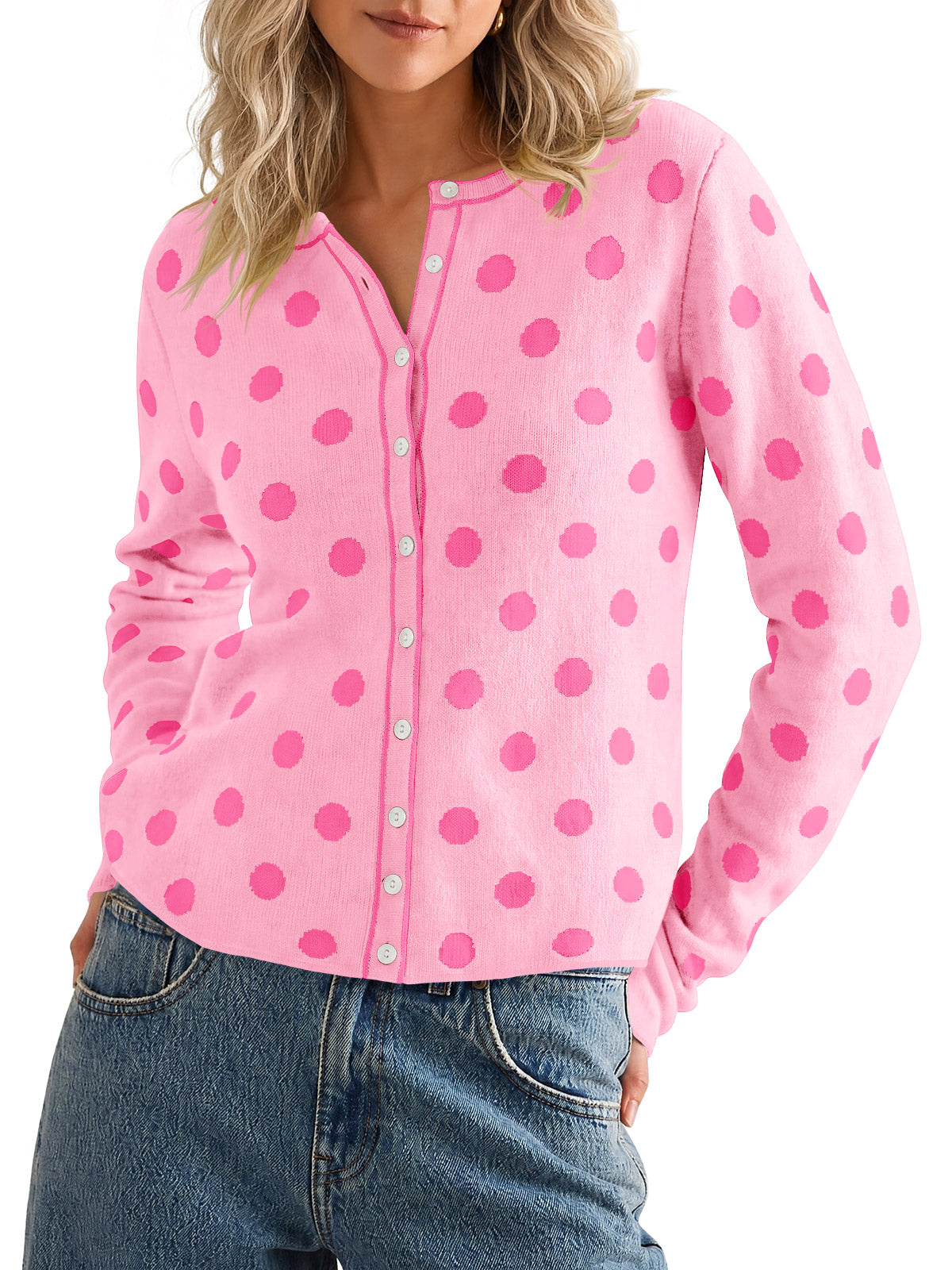 Saodimallsu Womens Polka Dot Button Up Cardigan