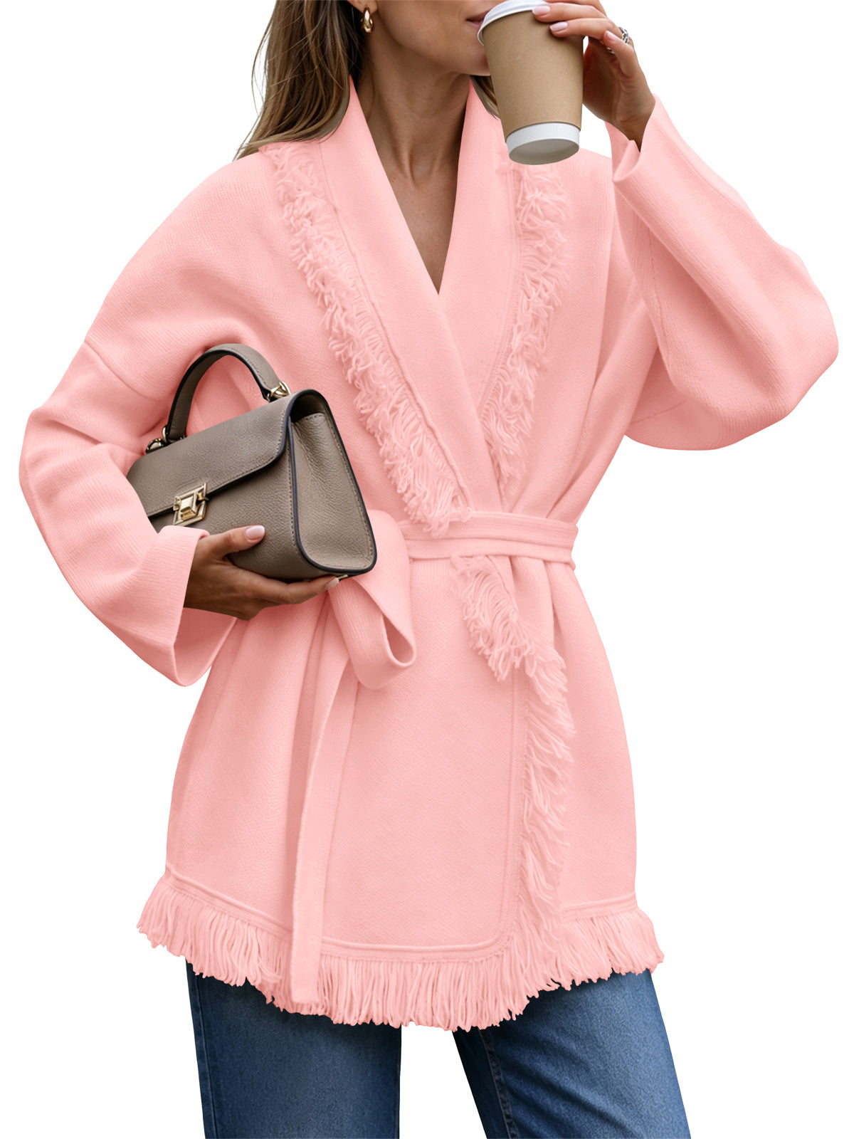 Saodimallsu Womens Tassel Fringe Lapel Cardigan