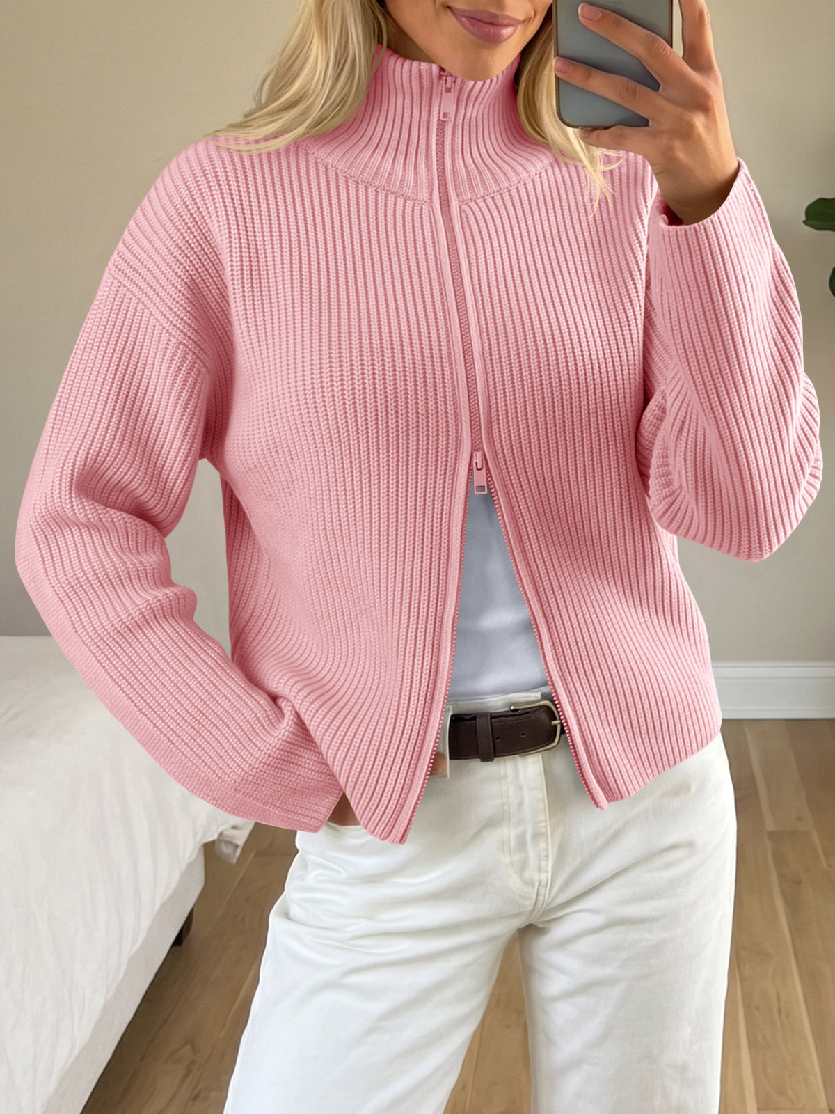 Saodimallsu Women Zip Up Chunky Knit Sweater
