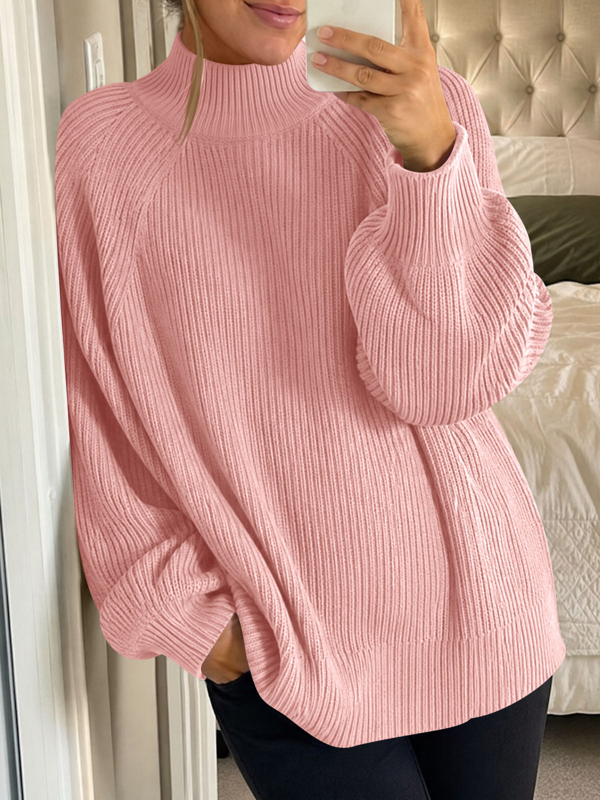 Saodimallsu Womens High Neck Oversized Knit Sweater