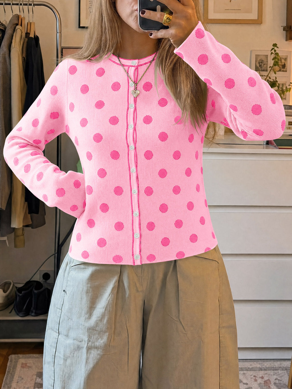 Saodimallsu Womens Polka Dot Button Up Cardigan