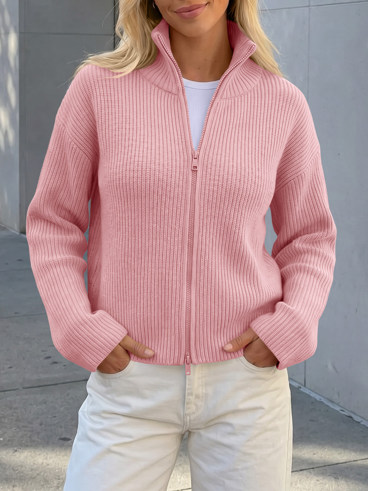 Saodimallsu Women Zip Up Chunky Knit Sweater