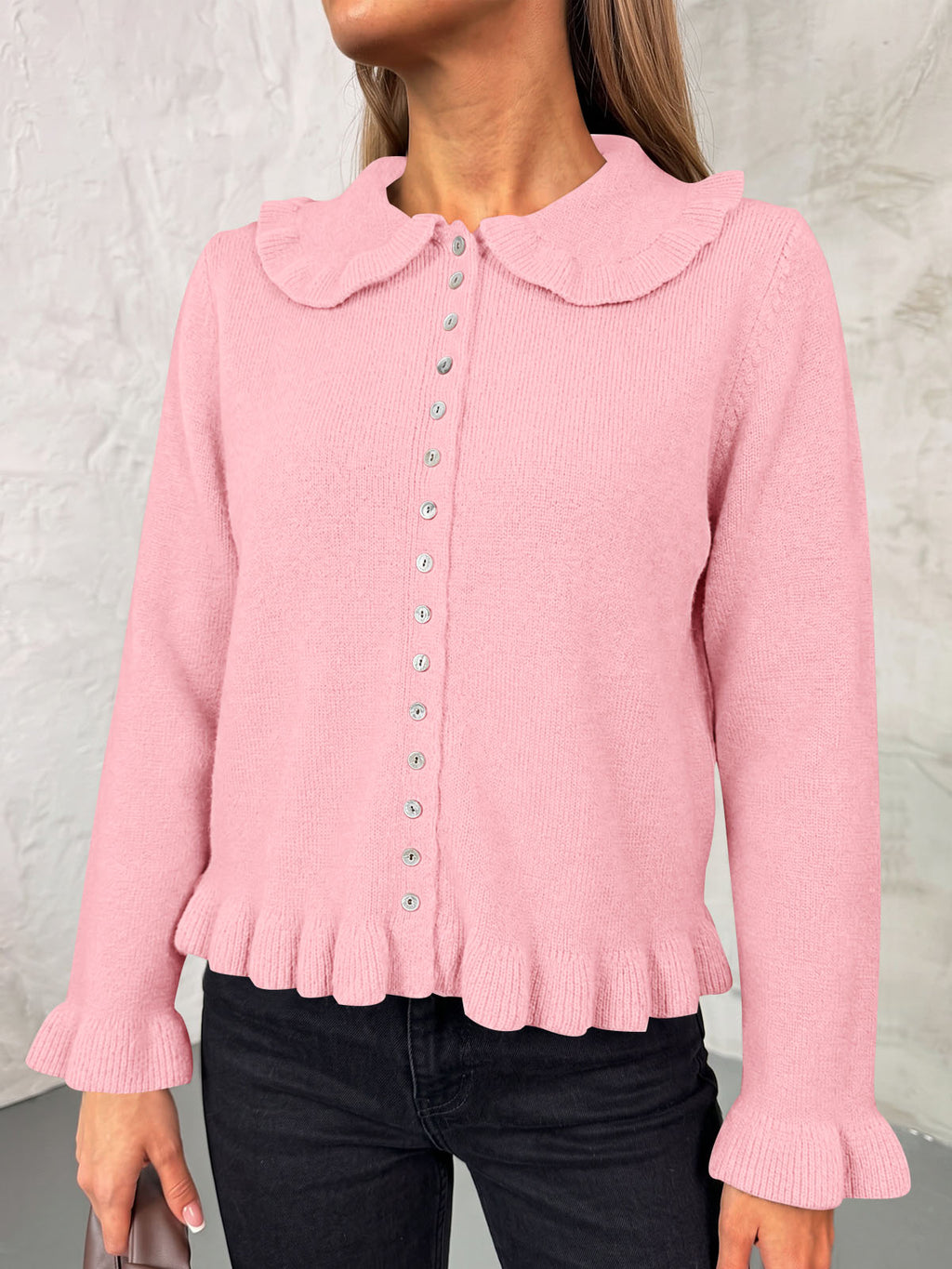 Saodimallsu Womens Ruffle Button Down Cardigan