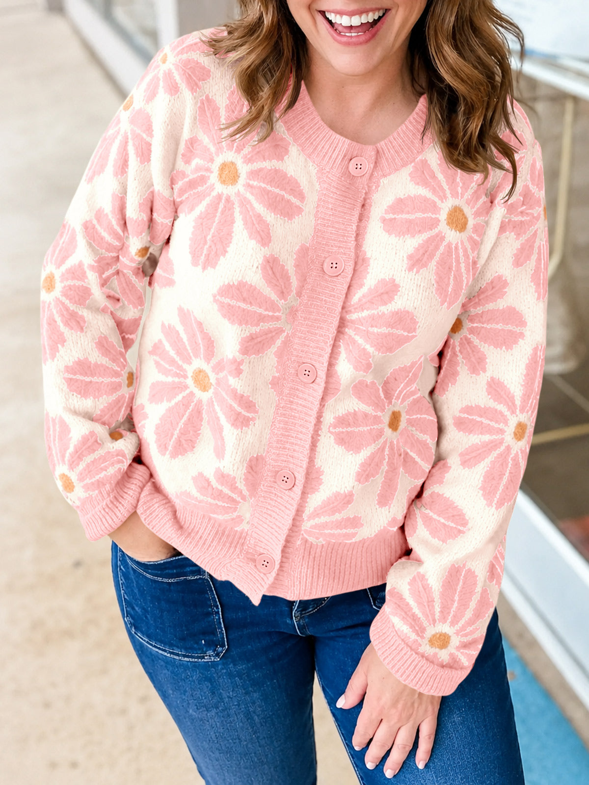 Saodimallsu Womens Floral Button Up Vintage Sweater