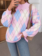 Saodimallsu Womens Oversized Argyle Fall Winter Sweater