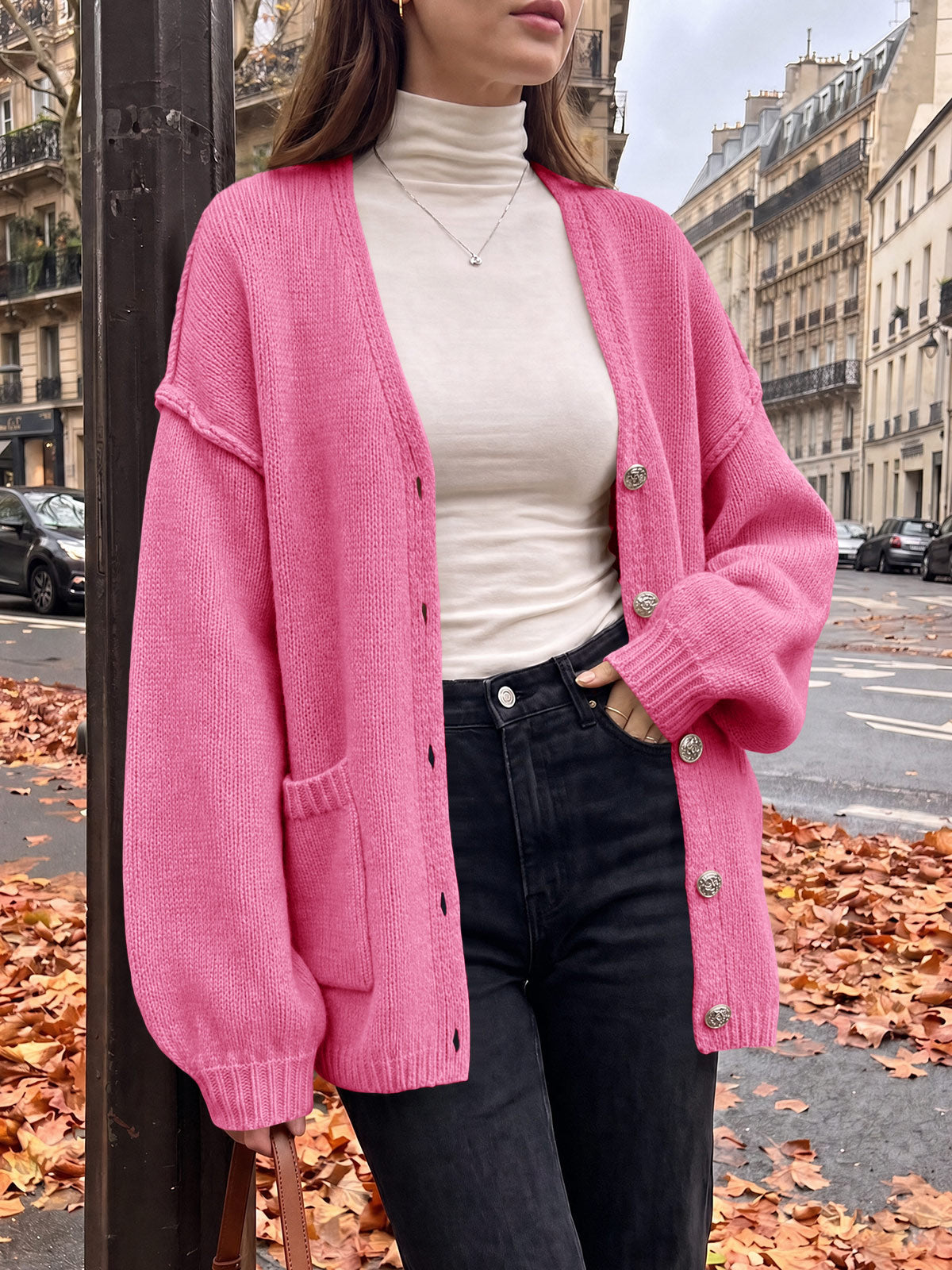 Saodimallsu Womens V Neck Loose Button Cardigan