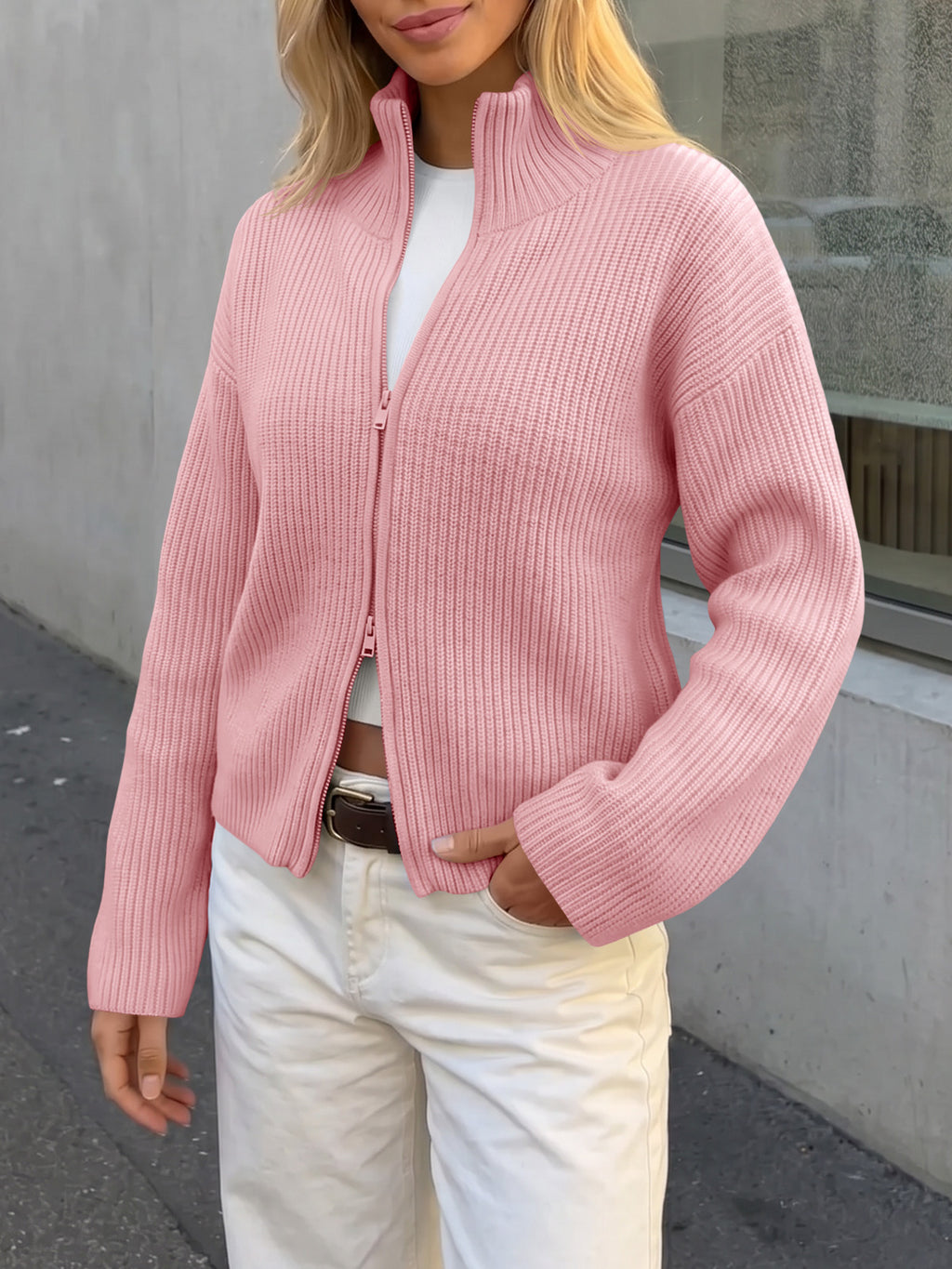 Saodimallsu Women Zip Up Chunky Knit Sweater