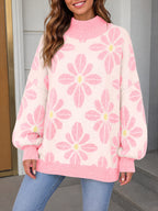 Saodimallsu Womens Floral Mock Neck Chunky Sweater