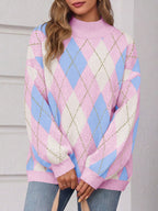 Saodimallsu Womens Oversized Argyle Fall Winter Sweater