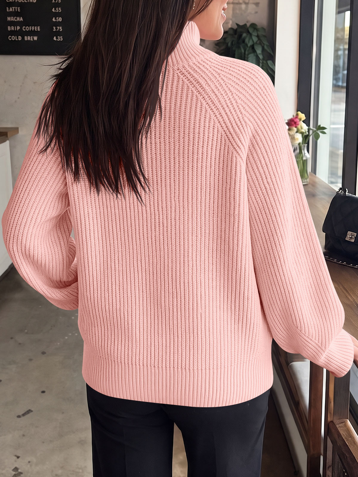 Saodimallsu Womens High Neck Oversized Knit Sweater