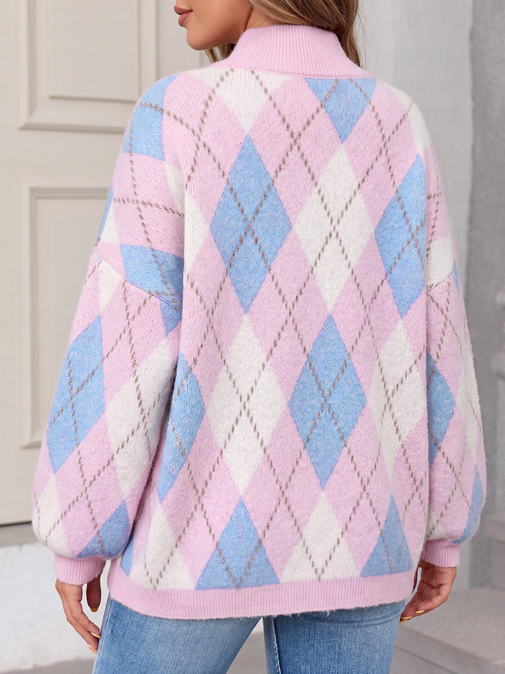Saodimallsu Womens Oversized Argyle Fall Winter Sweater