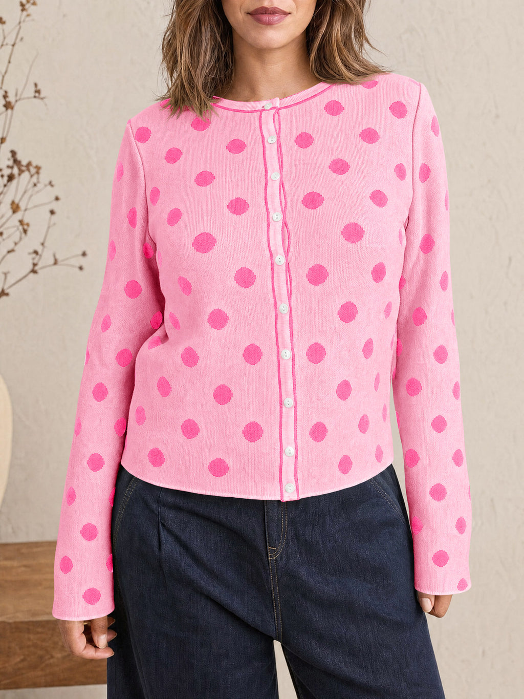Saodimallsu Womens Polka Dot Button Up Cardigan