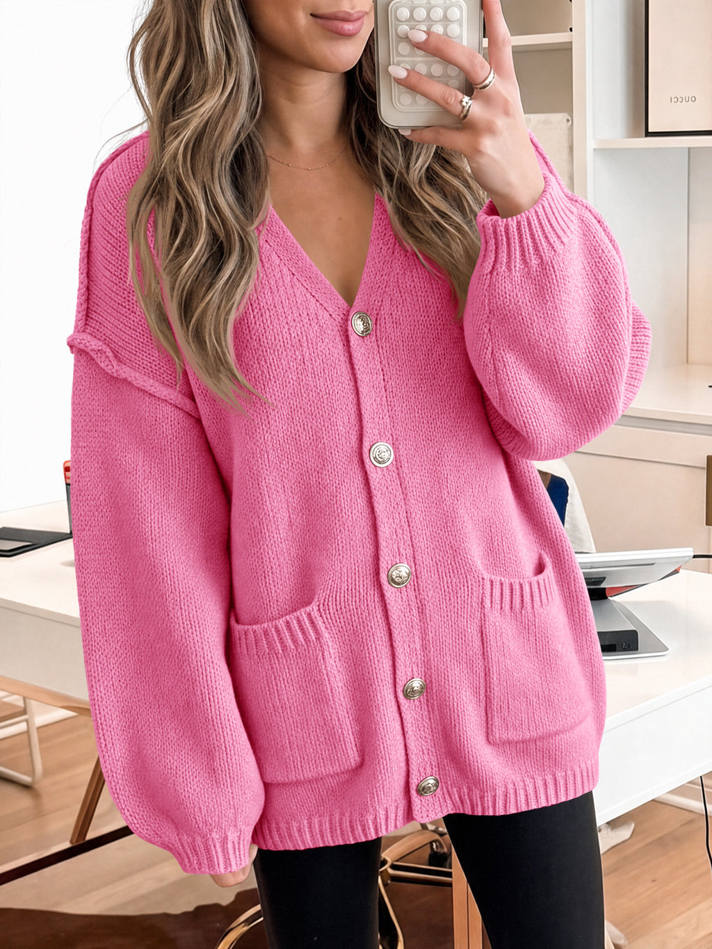 Saodimallsu Womens V Neck Loose Button Cardigan