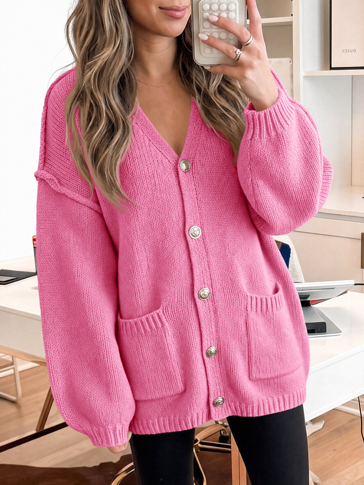 Saodimallsu Womens V Neck Loose Button Cardigan