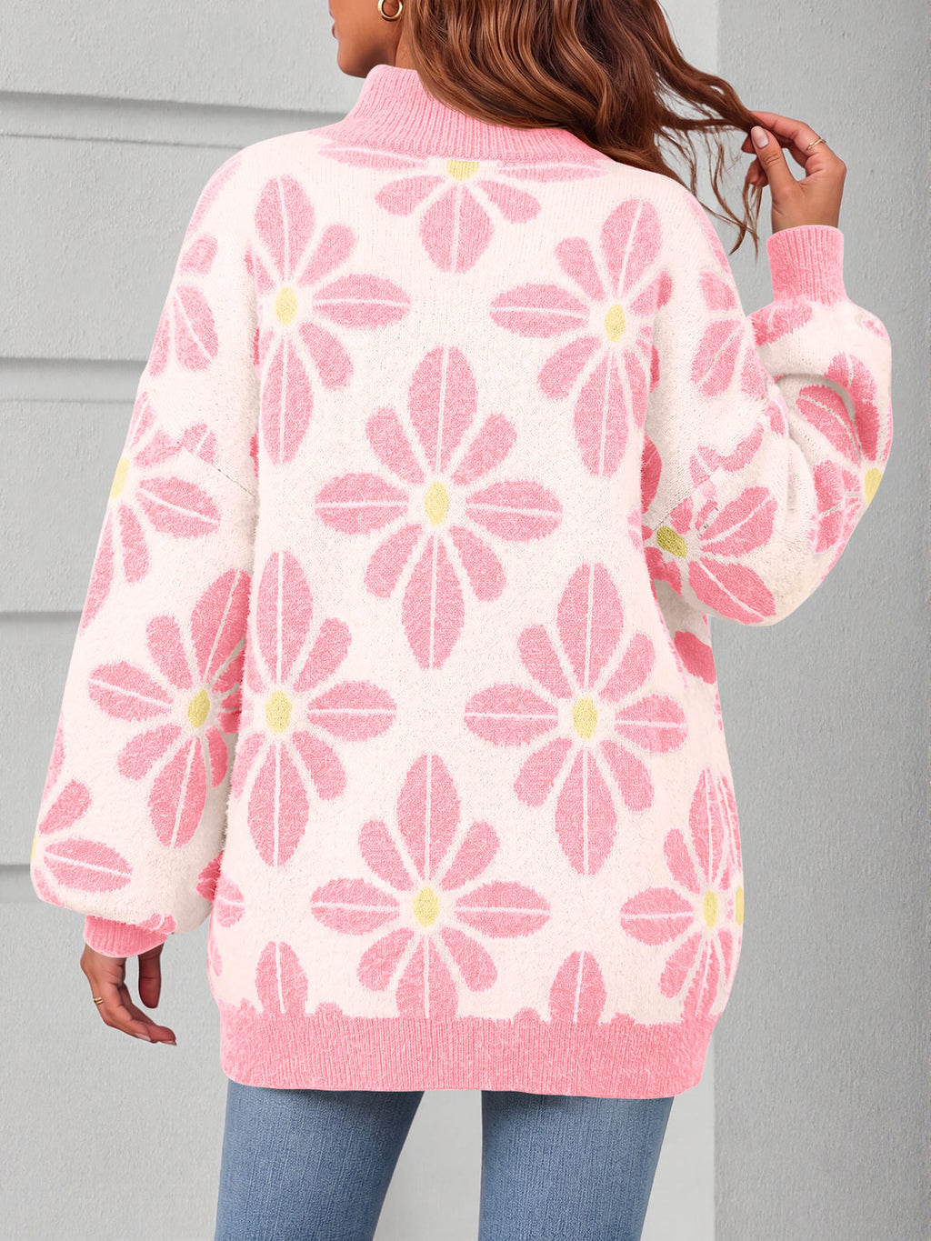 Saodimallsu Womens Floral Mock Neck Chunky Sweater