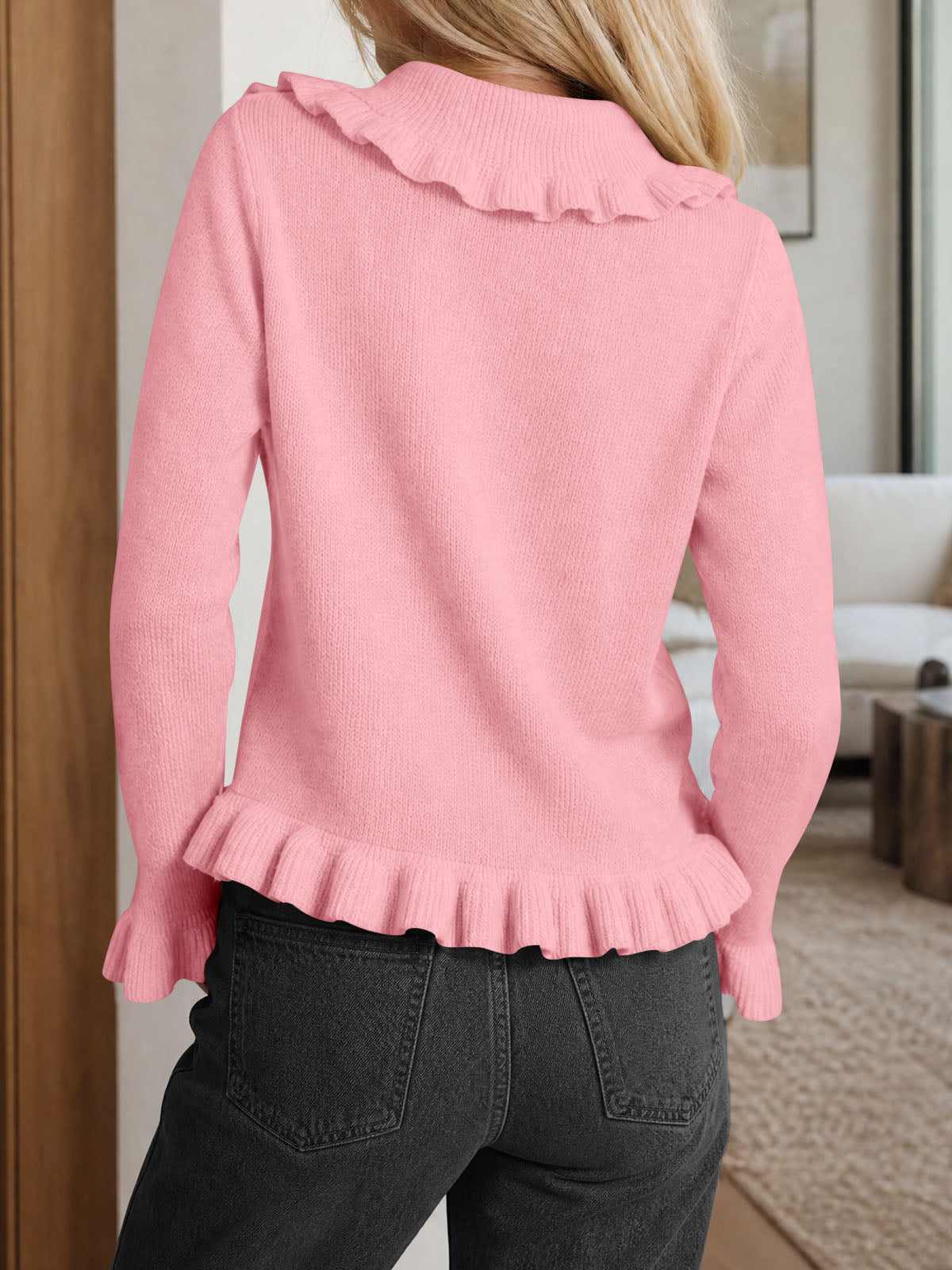 Saodimallsu Womens Ruffle Button Down Cardigan